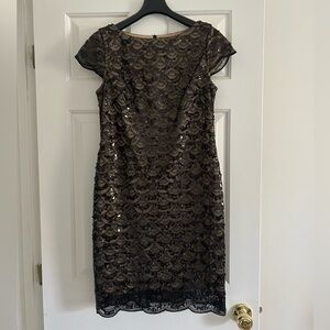 Jessica Howard Scalloped Black Sequin Cocktail Dress